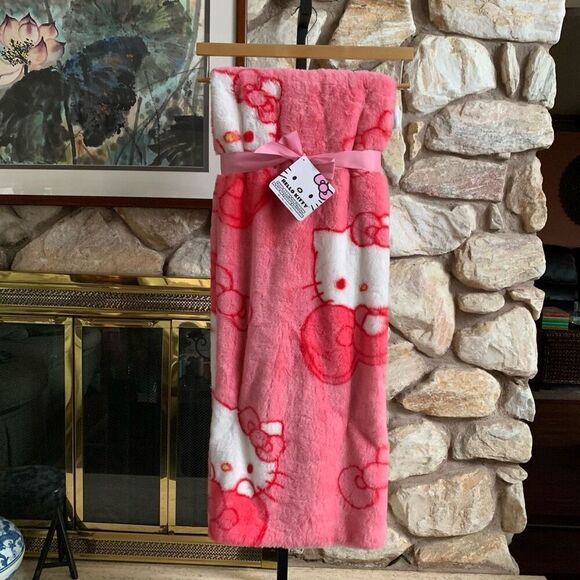 Hello Kitty faux rabbit fur Bow blanket large bows - Picture 1 of 11